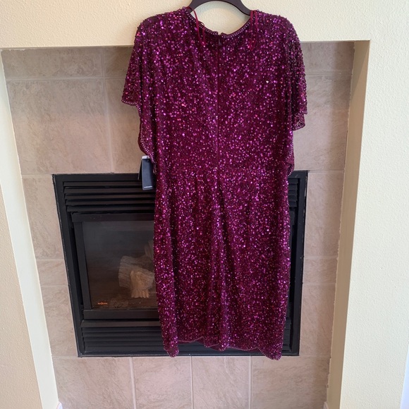 Adrianna Papell Beaded Flutter Sleeve Sheath Dress - Picture 2 of 7